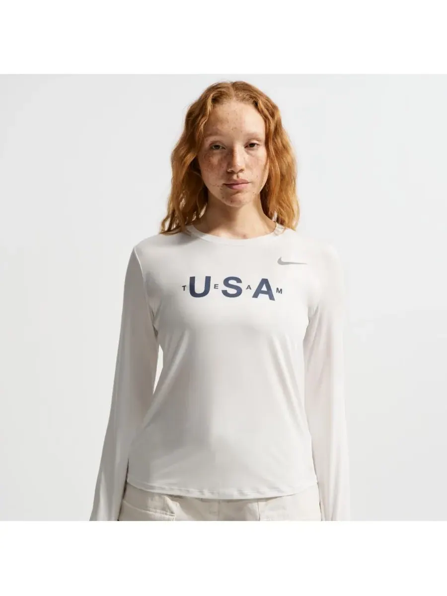 Nike Женская футболка с длинными рукавами ACG белого цвета с логотипом сборной США, технология — изображение 2 из 3, белый