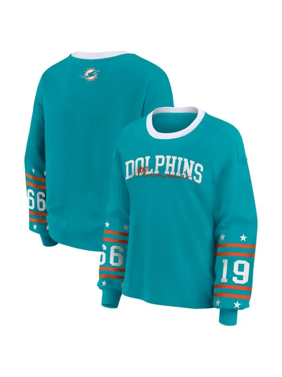 Женская спортивная футболка с длинными рукавами Aqua Miami Dolphins WEAR by Erin Andrews — изображение 1 из 3, голубой
