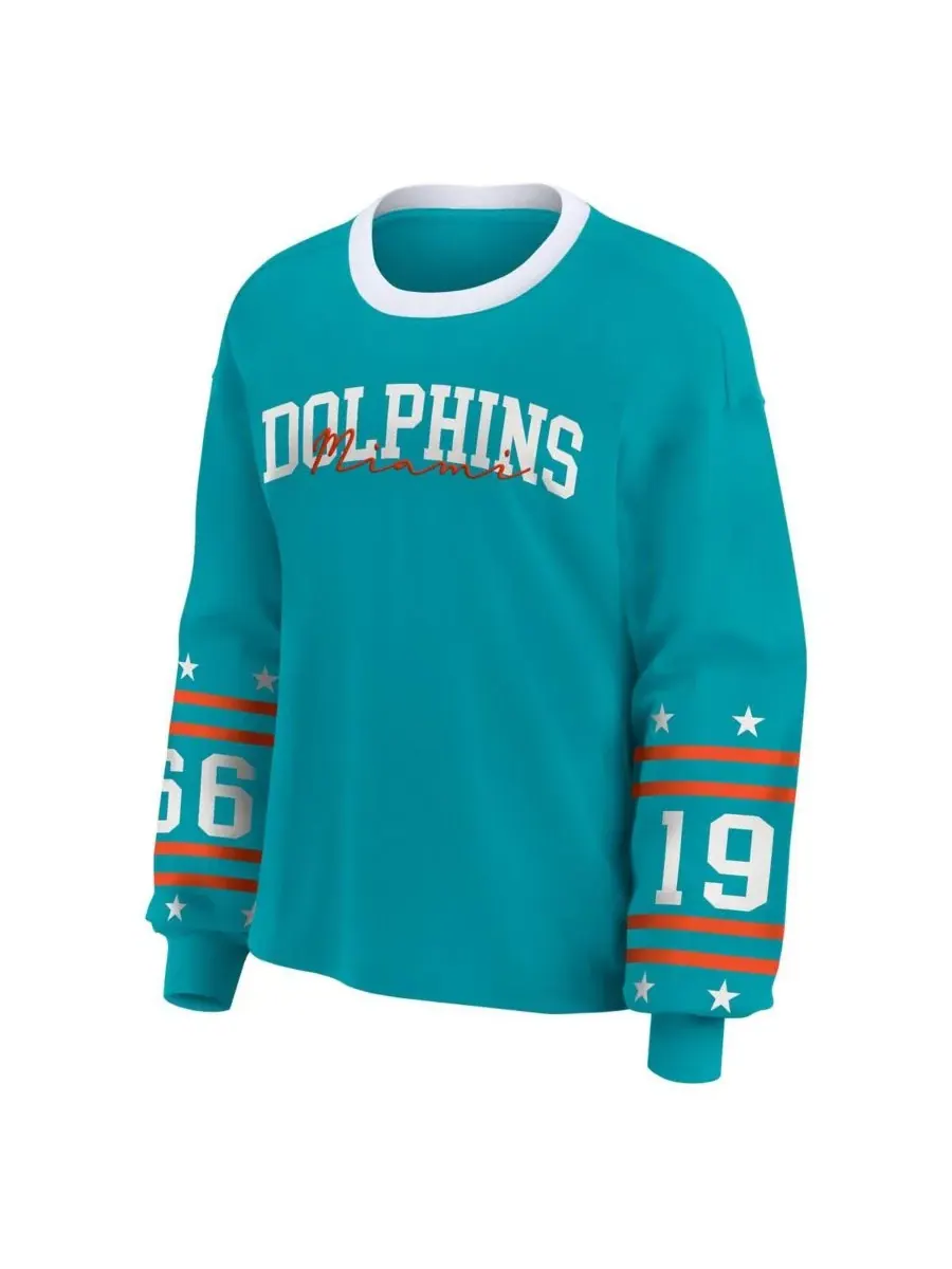 Женская спортивная футболка с длинными рукавами Aqua Miami Dolphins WEAR by Erin Andrews — изображение 2 из 3, голубой