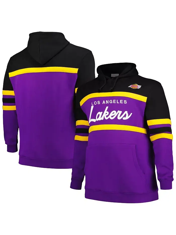 Мужская черно-фиолетовая толстовка с капюшоном Los Angeles Lakers Big Tall Hardwood Classics Head — изображение 1 из 3