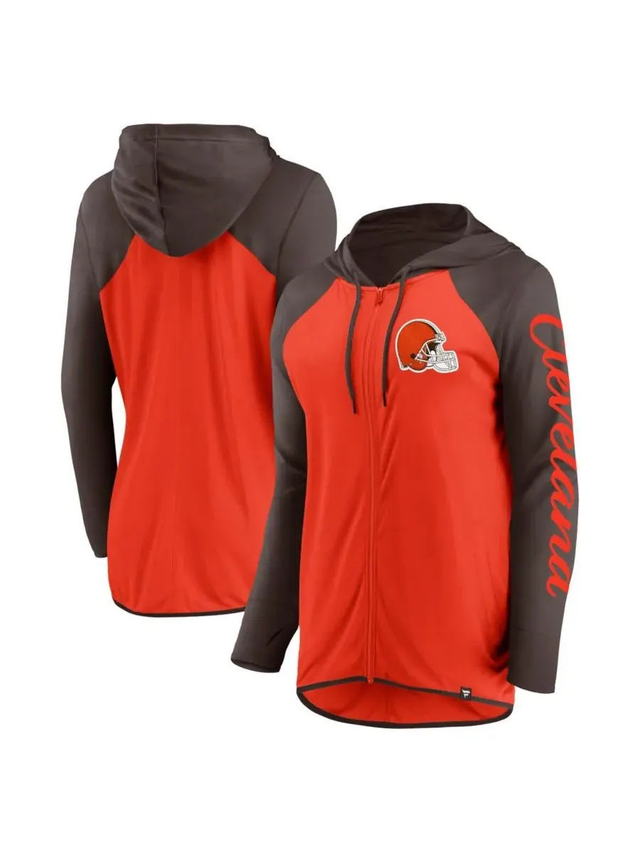 Fanatics Женская толстовка на молнии оранжево-коричневого цвета с логотипом Cleveland Browns — изображение 1 из 3