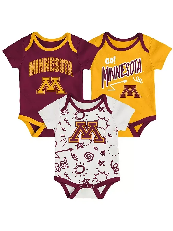 Комплект из 3-х игровых боди Minnesota Golden Gophers для мальчиков и девочек Outerstuff — изображение 1 из 4