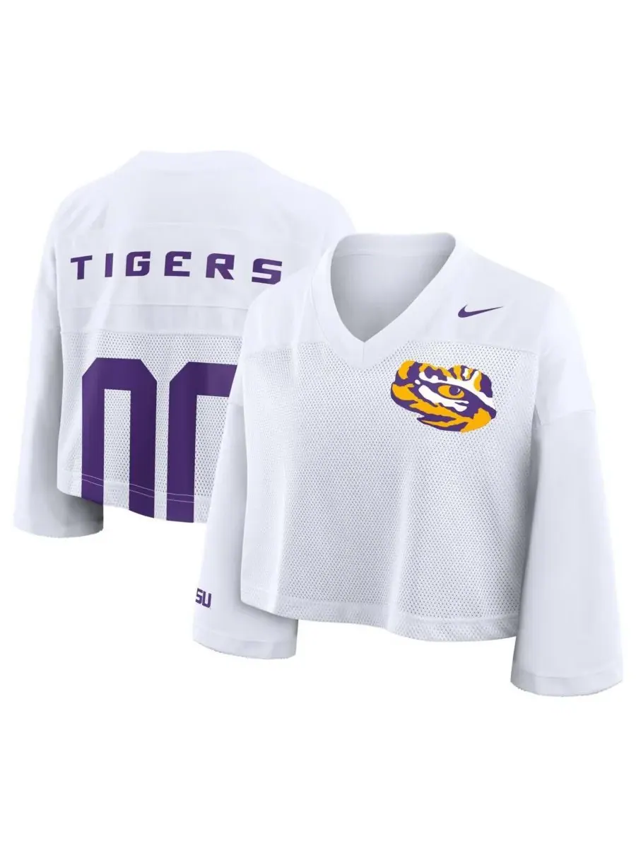Nike Женская белая укороченная сетчатая футболка LSU Tigers Dri-FIT Fashion Jersey — изображение 1 из 3, белый