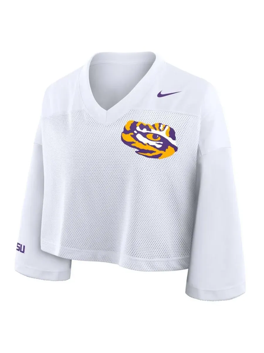 Nike Женская белая укороченная сетчатая футболка LSU Tigers Dri-FIT Fashion Jersey — изображение 2 из 3, белый