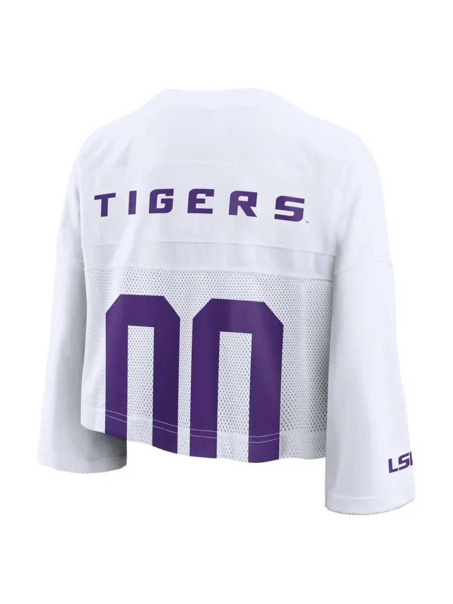 Nike Женская белая укороченная сетчатая футболка LSU Tigers Dri-FIT Fashion Jersey — изображение 3 из 3, белый