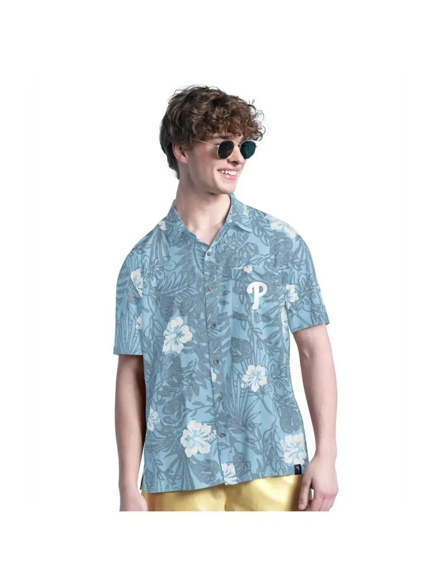 Мужская синяя рубашка на пуговицах Philadelphia Phillies Palm Shade Party Margaritaville — изображение 1 из 2, синий