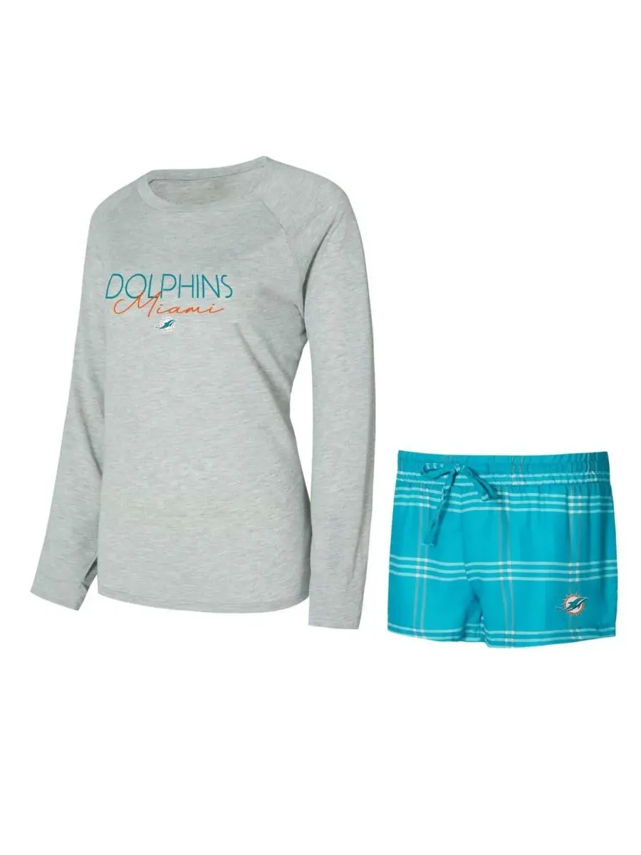 Concepts Sport Женский комплект из футболки с длинными рукавами и шорт с надписью "Miami Dolphins — изображение 1 из 3
