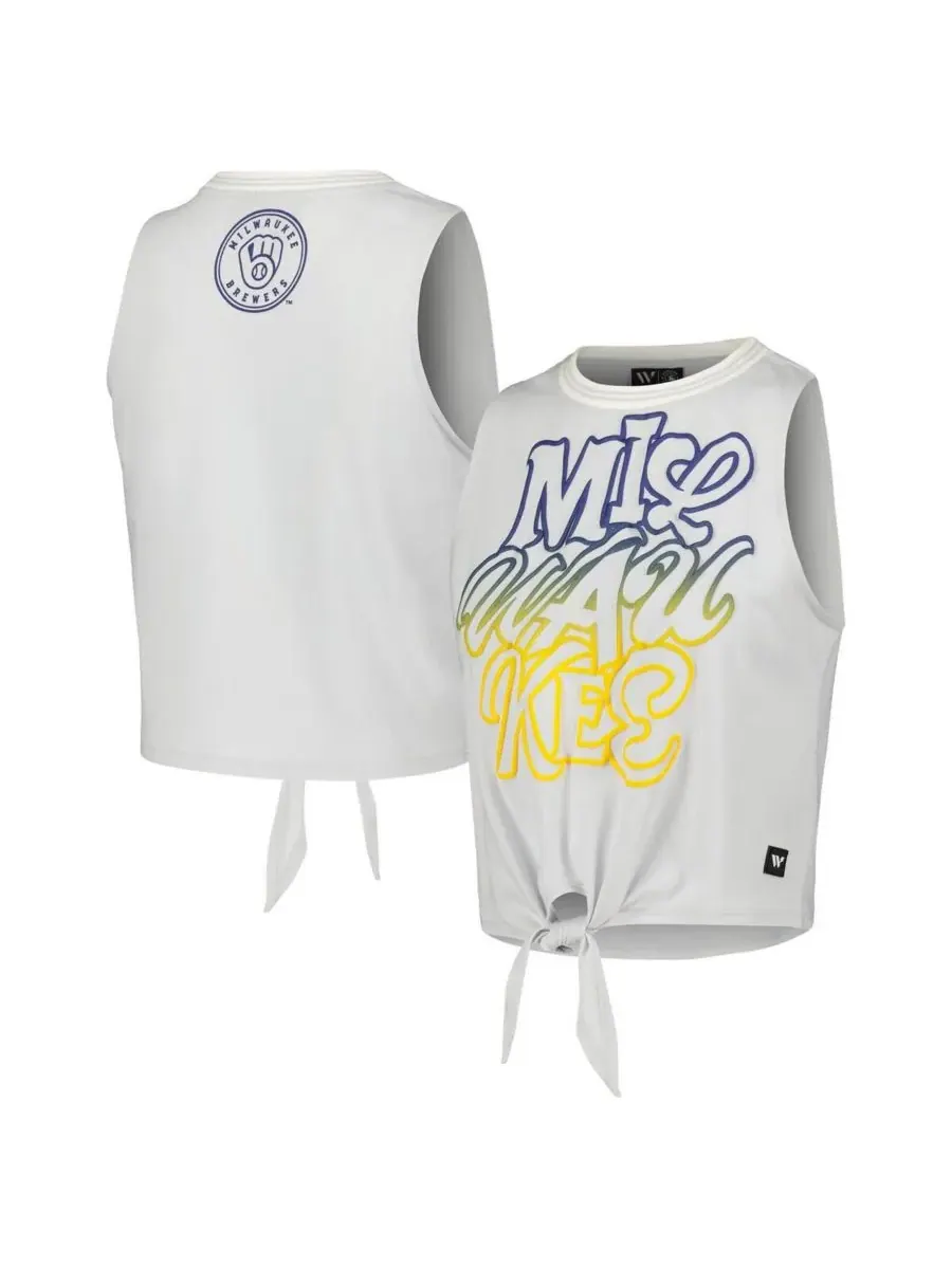 The Wild Collective Женская белая майка Milwaukee Brewers с завязками спереди — изображение 1 из 4, белый