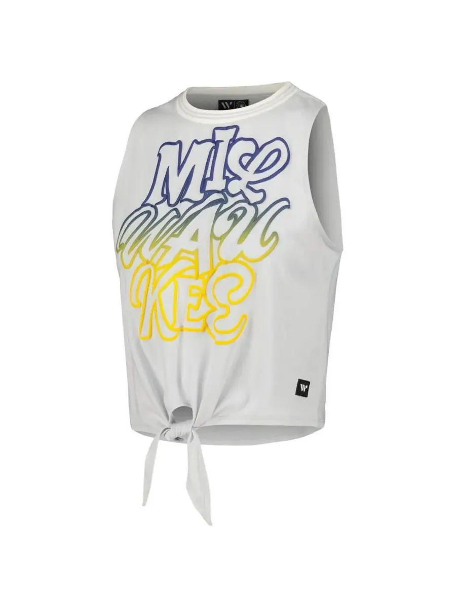 The Wild Collective Женская белая майка Milwaukee Brewers с завязками спереди — изображение 3 из 4, белый