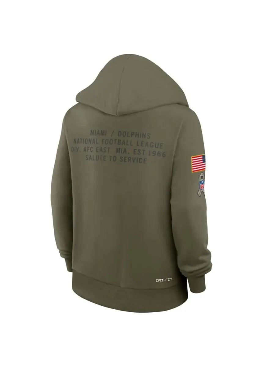 Nike Женская худи Olive Miami Dolphins 2025 Salute to Service Sideline Standard Issue Dri-FIT — изображение 5 из 5, оливковый
