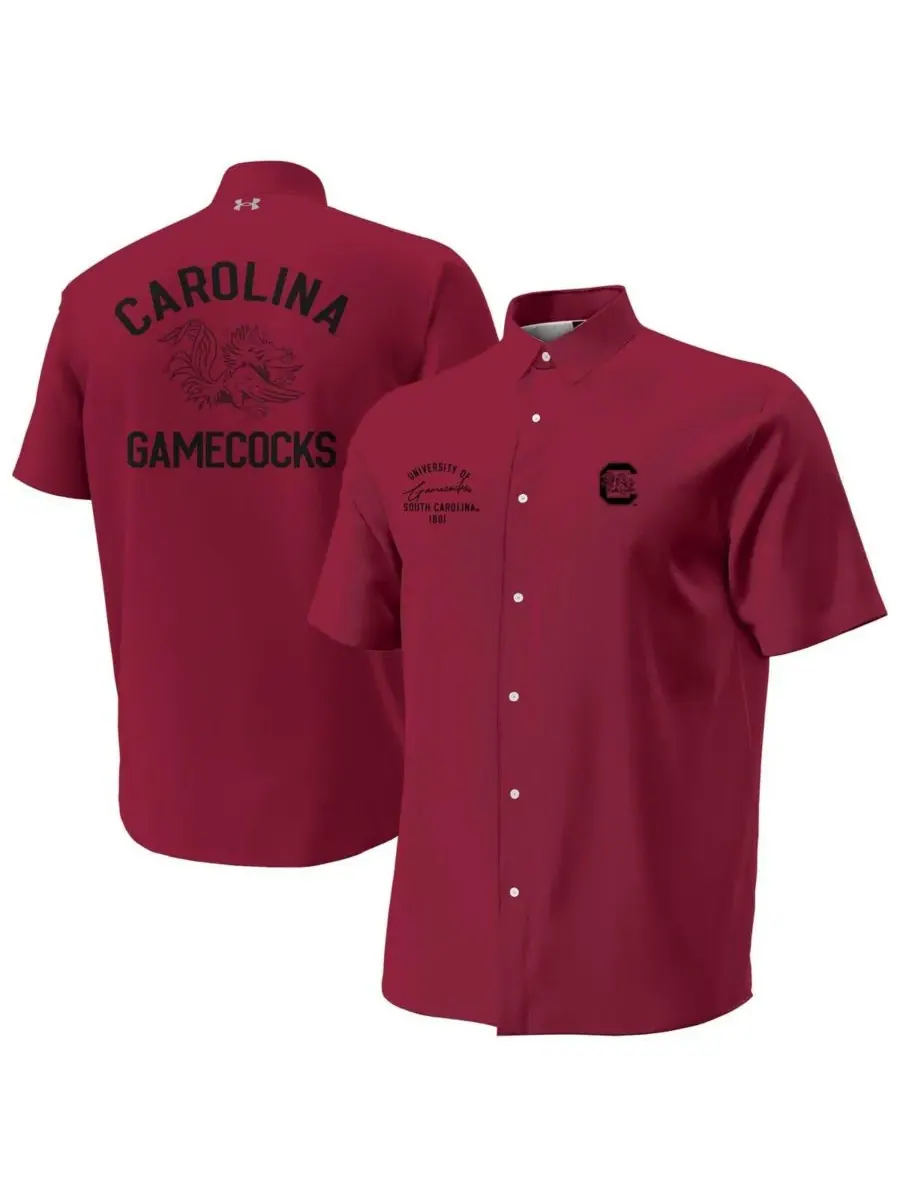 Мужская рубашка Garnet South Carolina Gamecocks Gameday ArmourFuse Camp Button-Up Shirt Under Armour — изображение 1 из 3