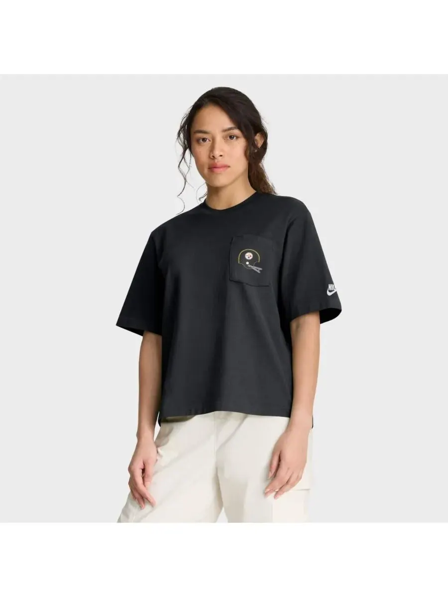 Nike Женская черная футболка Pittsburgh Steelers Rewind Pocket Boxy — изображение 1 из 5, черный