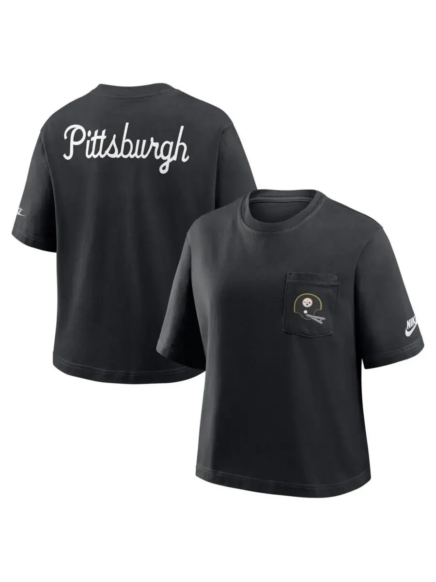 Nike Женская черная футболка Pittsburgh Steelers Rewind Pocket Boxy — изображение 4 из 5, черный
