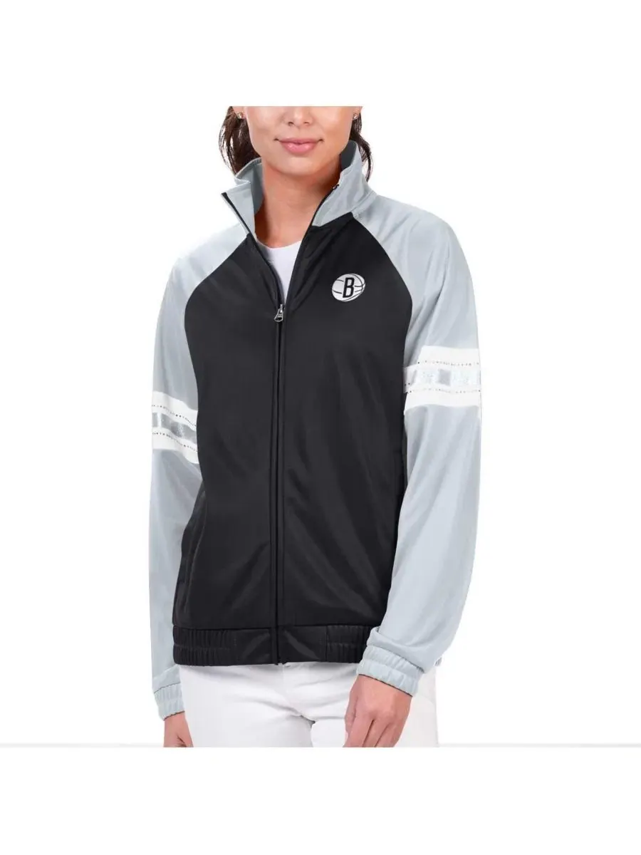Женская куртка-бомбер с принтом и стразами, модель Main Player Raglan Rhinestone Full-Zip G-III — изображение 1 из 2, черный