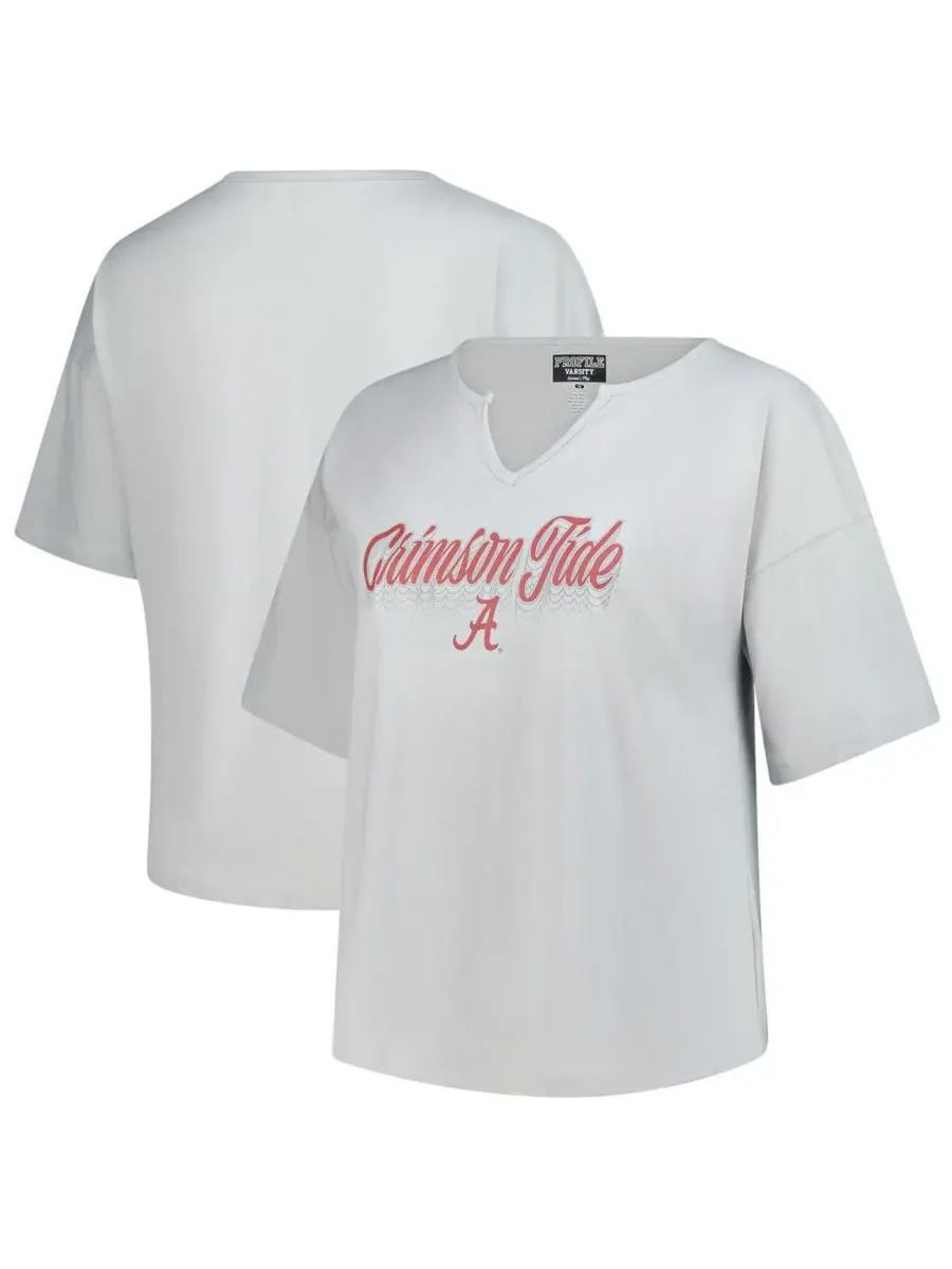 Fanatics Женская серая футболка с вырезом на воротнике "Alabama Crimson Tide" больших размеров — изображение 1 из 3, серый