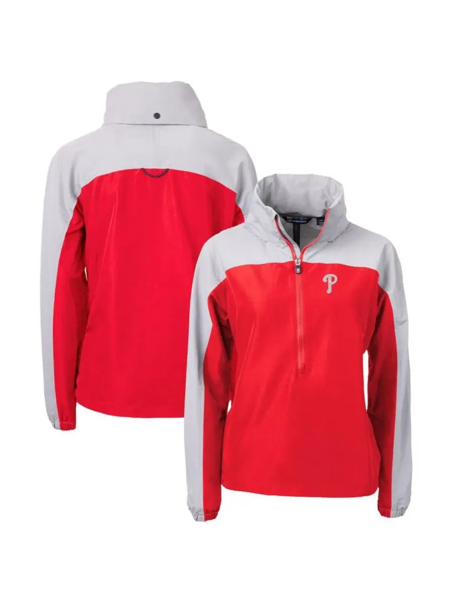 Женская красная куртка-анорак Philadelphia Phillies Charter Eco с половинной молнией Cutter & Buck — изображение 1 из 3