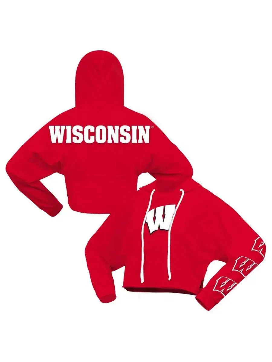 Spirit Jersey Женская красная укороченная толстовка с капюшоном Wisconsin Badgers оверсайз — изображение 1 из 3, красный