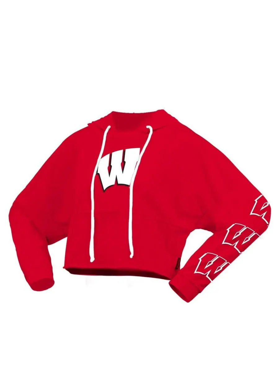 Spirit Jersey Женская красная укороченная толстовка с капюшоном Wisconsin Badgers оверсайз — изображение 3 из 3, красный