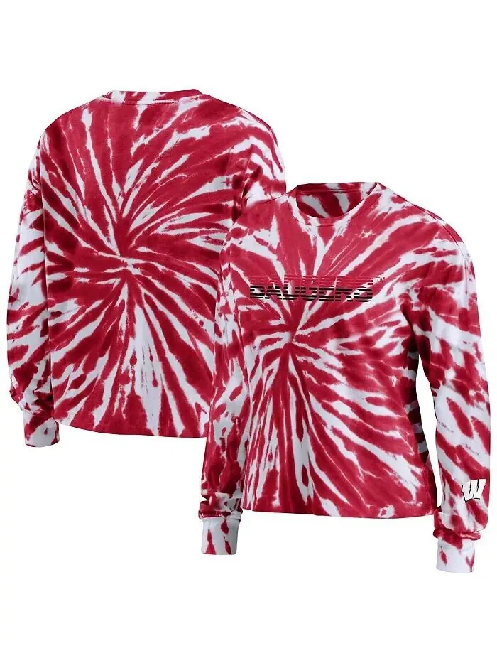 Женская красная футболка с длинным рукавом Wisconsin Badgers тай-дай Wear By Erin Andrews — изображение 1 из 3