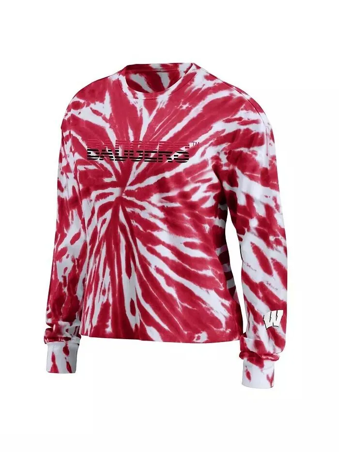 Женская красная футболка с длинным рукавом Wisconsin Badgers тай-дай Wear By Erin Andrews — изображение 3 из 3