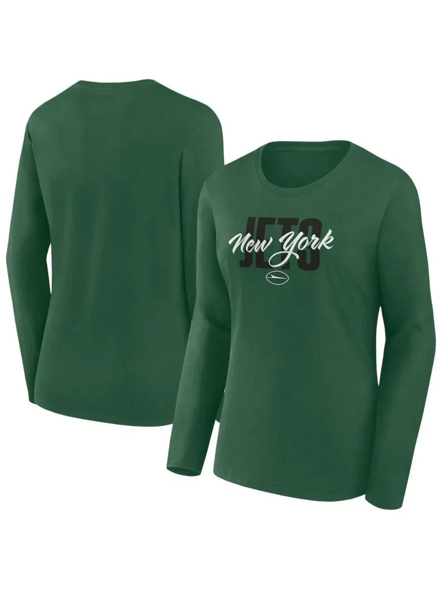 Футболка с длинным рукавом и круглым вырезом New York Jets Fanatics — изображение 1 из 3, зеленый