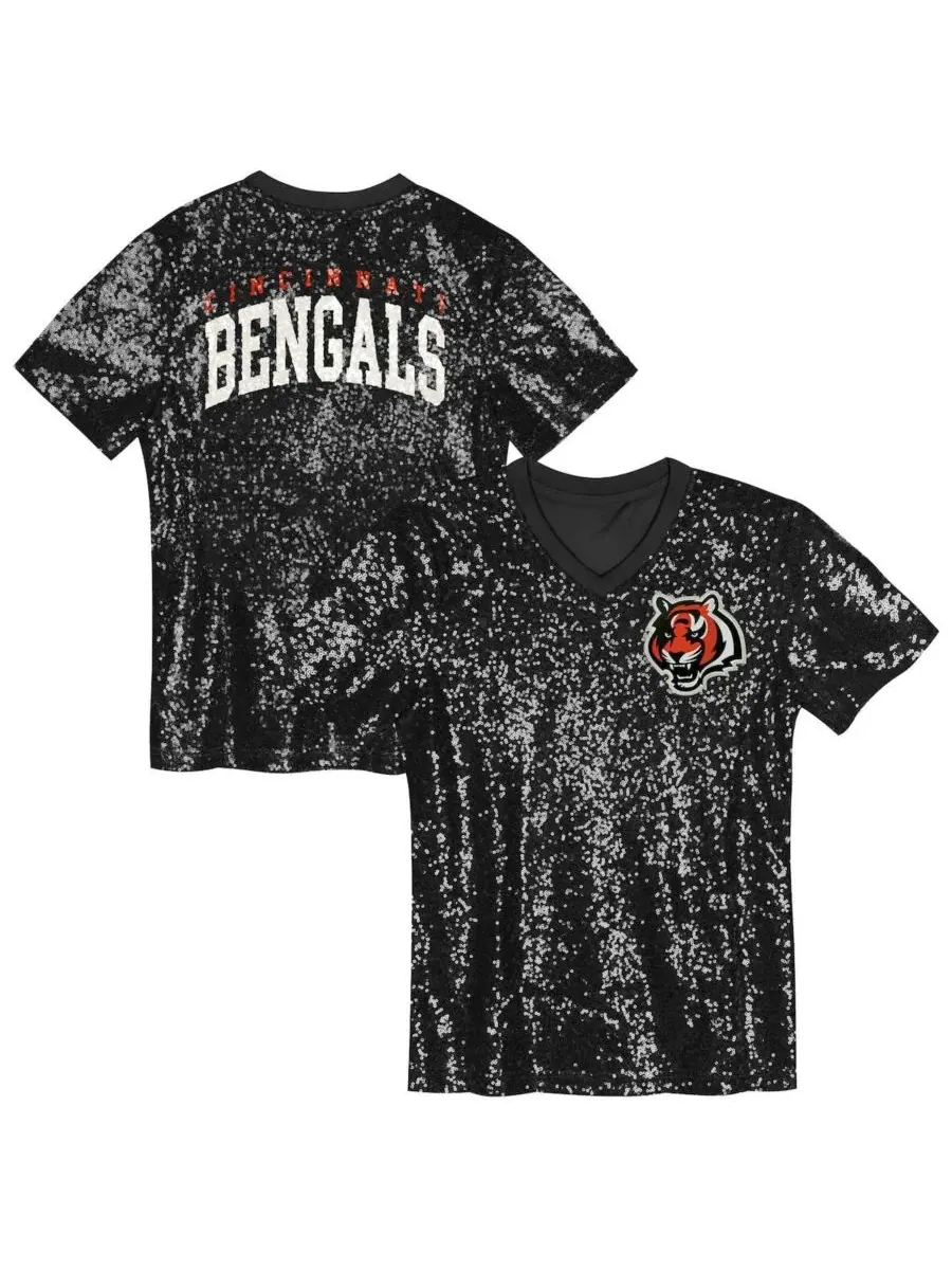 Топ с V-образным вырезом с пайетками в цветах команды Cincinnati Bengals Outerstuff — изображение 1 из 3, черный