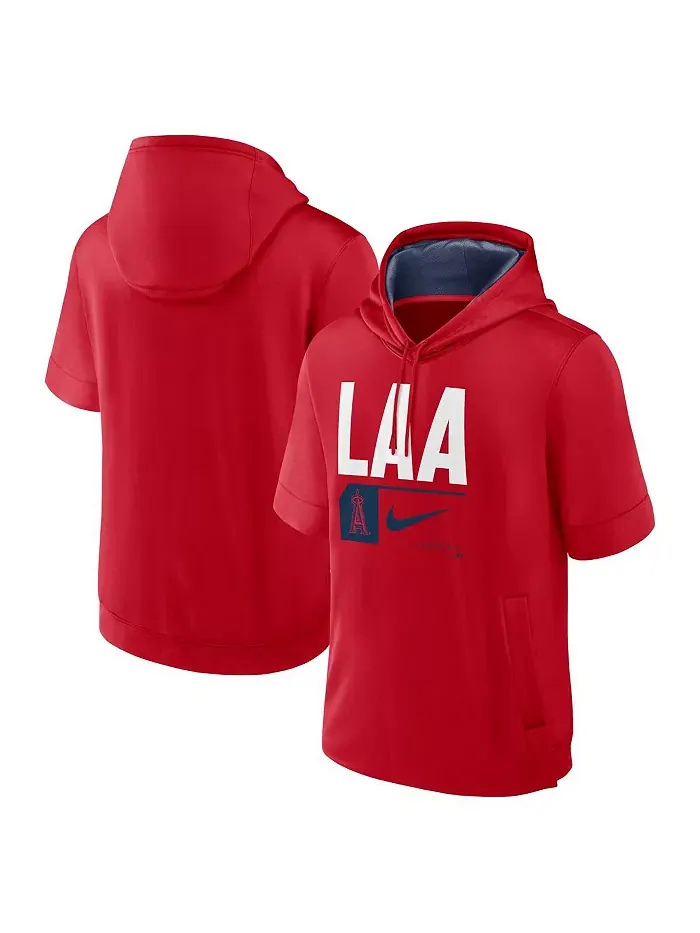 Мужская красная толстовка с капюшоном и коротким рукавом Los Angeles Angels Tri Code Lockup Nike