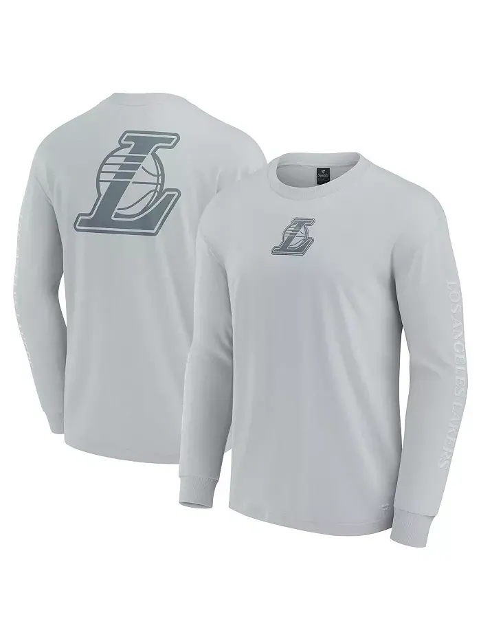 Мужская серая футболка с длинным рукавом Los Angeles Lakers Elements Strive Fanatics — изображение 1 из 3
