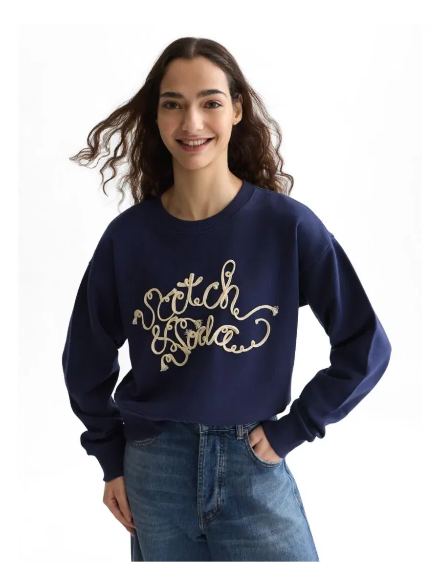 Свитшот свободного кроя с ленточной вышивкой Scotch and Soda, Peacoat — изображение 1 из 5