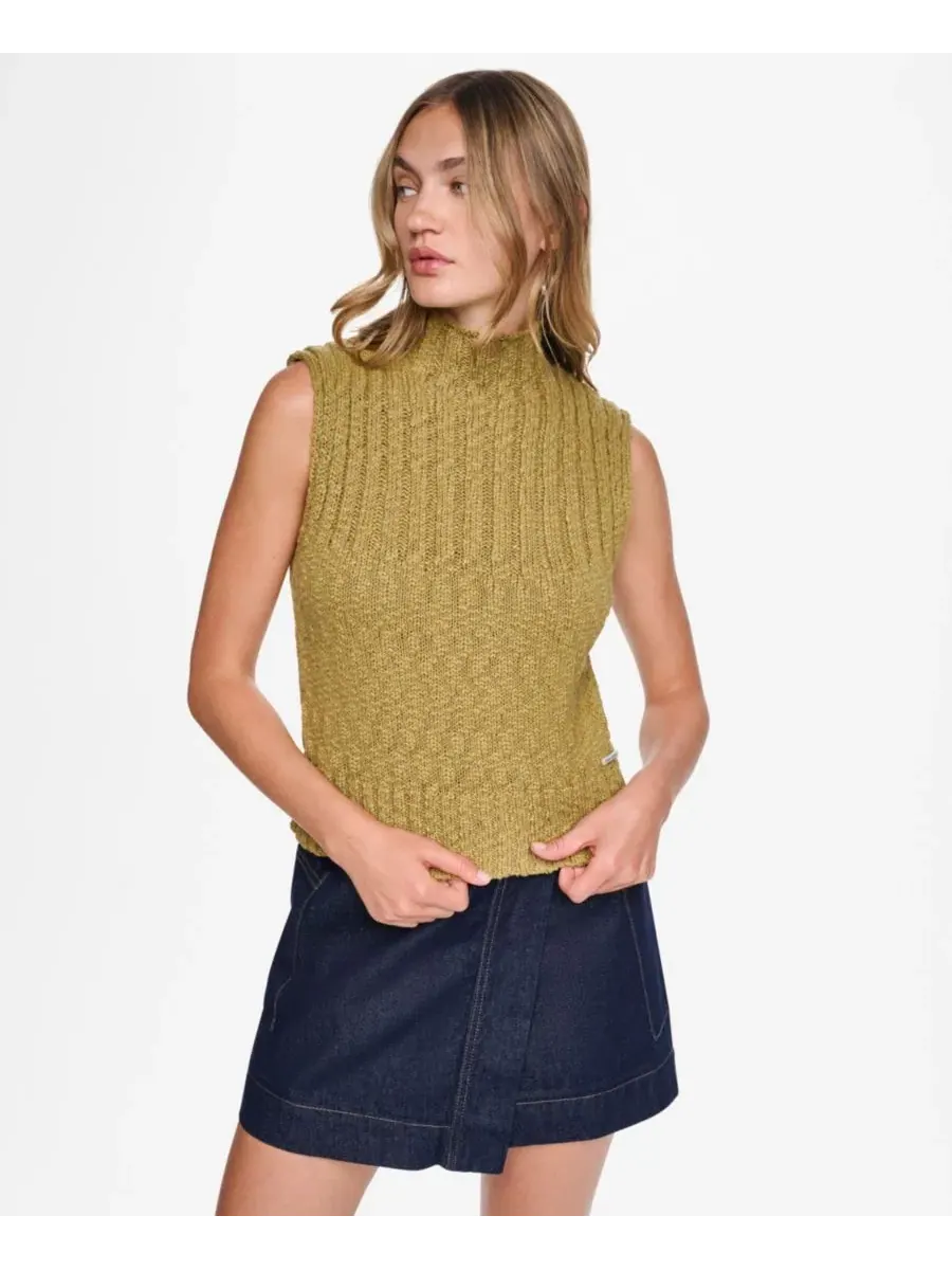 Свитер без рукавов с высоким воротом и узором коса DKNY Jeans, Crocodile — изображение 1 из 5