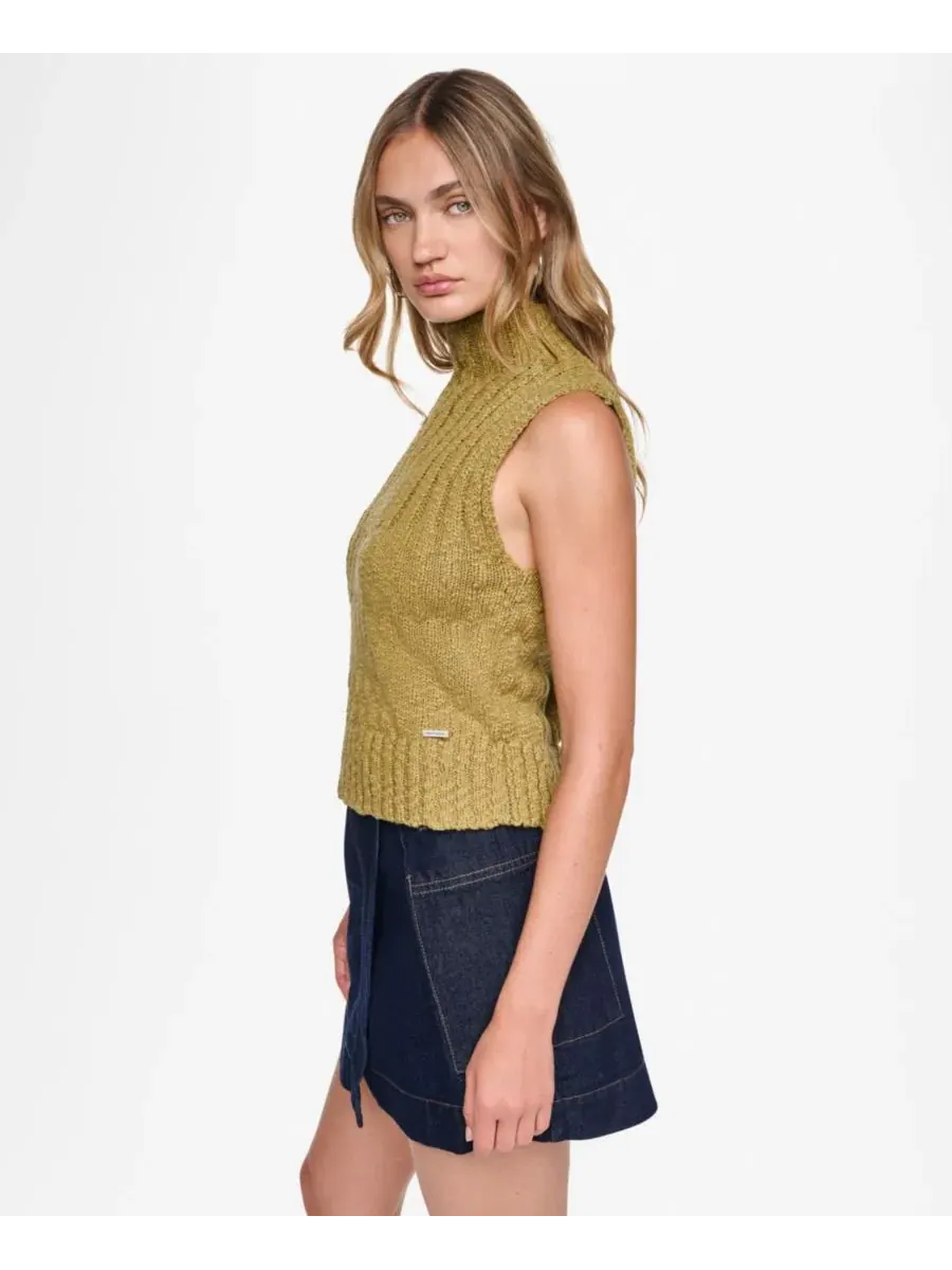 Свитер без рукавов с высоким воротом и узором коса DKNY Jeans, Crocodile — изображение 3 из 5