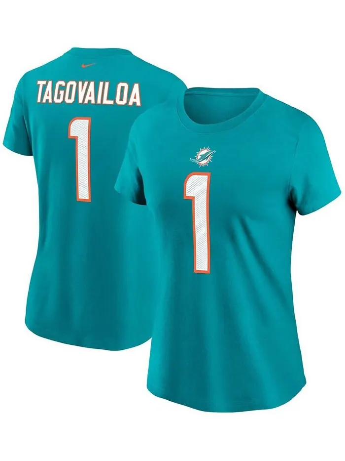Женская футболка Tua Tagovailoa Aqua Miami Dolphins с именем и номером Nike — изображение 1 из 3, голубой