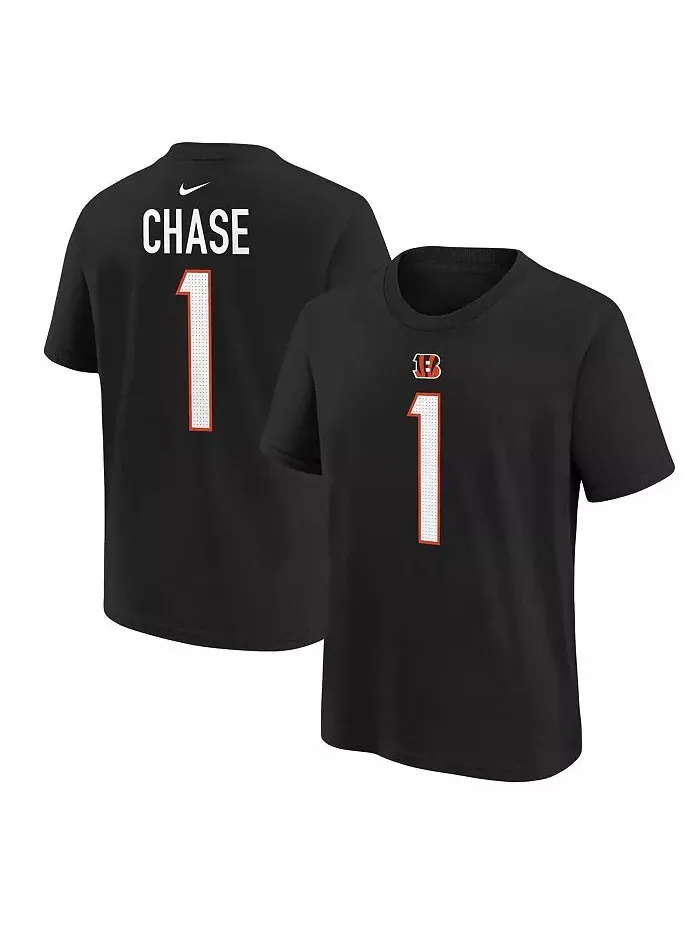 Футболка Ja'Marr Chase Black Cincinnati Bengals с именем и номером игрока для мальчиков и девочек — изображение 1 из 3