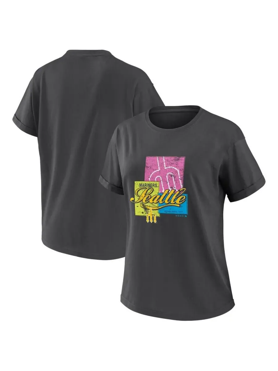 WEAR by Erin Andrews Женская футболка Seattle Mariners Domestic Box Color Boyfriend цвета — изображение 1 из 3, темно-серый