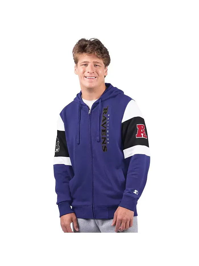 Мужская фиолетовая толстовка с молнией Baltimore Ravens Extreme Full-Zip Hoodie Starter — изображение 1 из 2