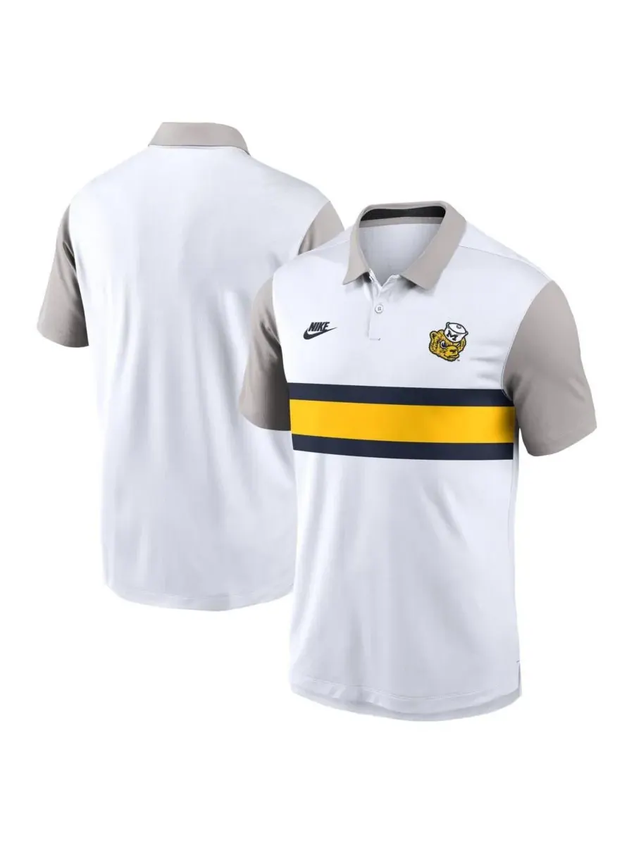 Nike Мужская белая/серая поло-рубашка Michigan Wolverines Athletic Prep Legacy Logo Vapor — изображение 1 из 3, белый серый