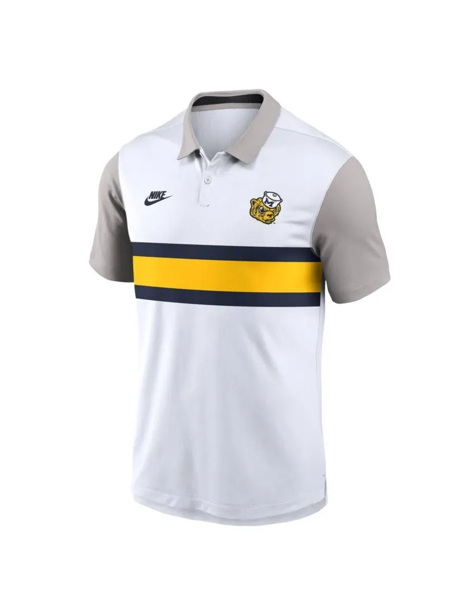 Nike Мужская белая/серая поло-рубашка Michigan Wolverines Athletic Prep Legacy Logo Vapor — изображение 2 из 3, белый серый