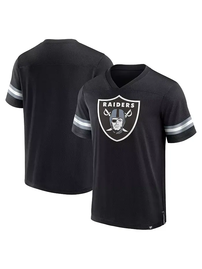Мужская черная футболка с V-образным вырезом Las Vegas Raiders Jersey Tackle Fanatics — изображение 1 из 3