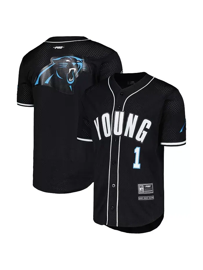 Мужская черная бейсбольная футболка Bryce Young Carolina Panthers с сетчатой ​​отделкой на — изображение 1 из 3