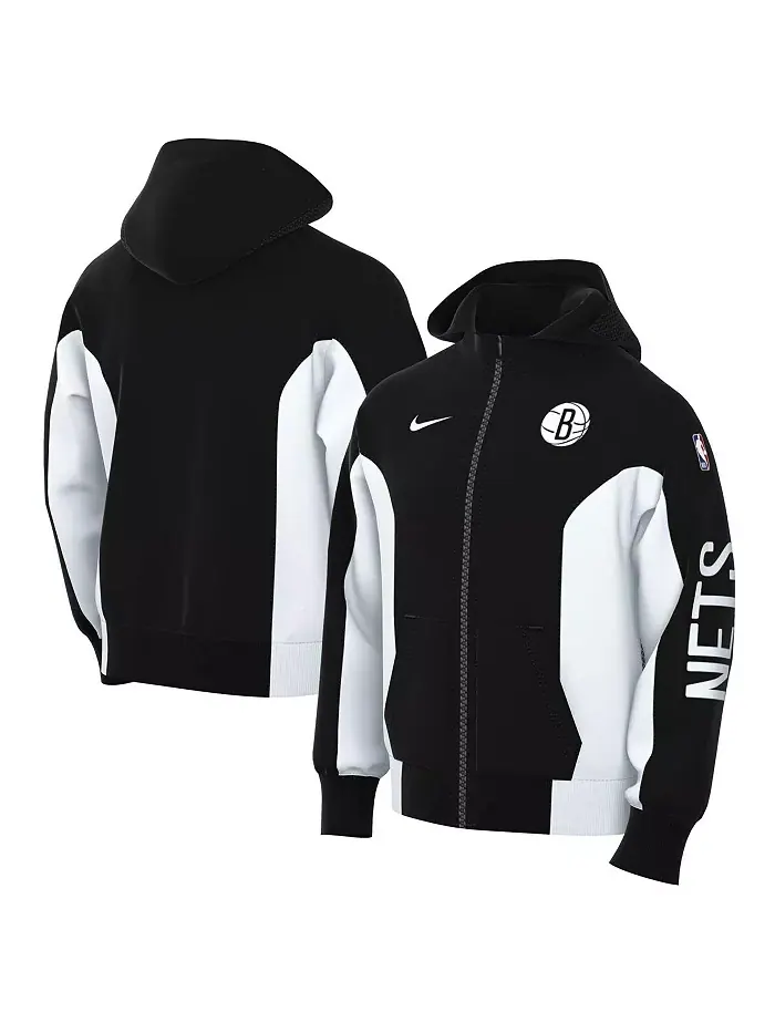 Мужская черная худи Brooklyn Nets 2023/24 Authentic Showtime на молнии Nike