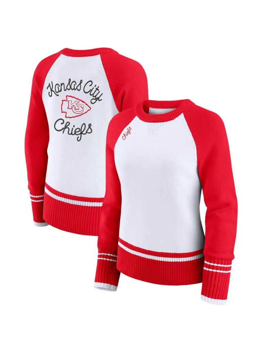 WEAR by Erin Andrews Женский бело-красный свитер-реглан с цветными блоками в стиле Kansas City — изображение 1 из 3