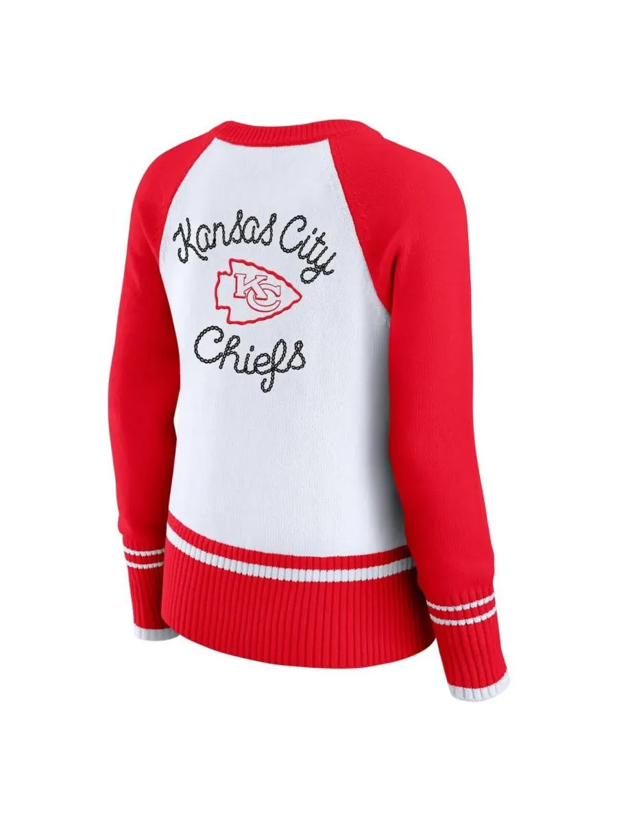 WEAR by Erin Andrews Женский бело-красный свитер-реглан с цветными блоками в стиле Kansas City — изображение 3 из 3