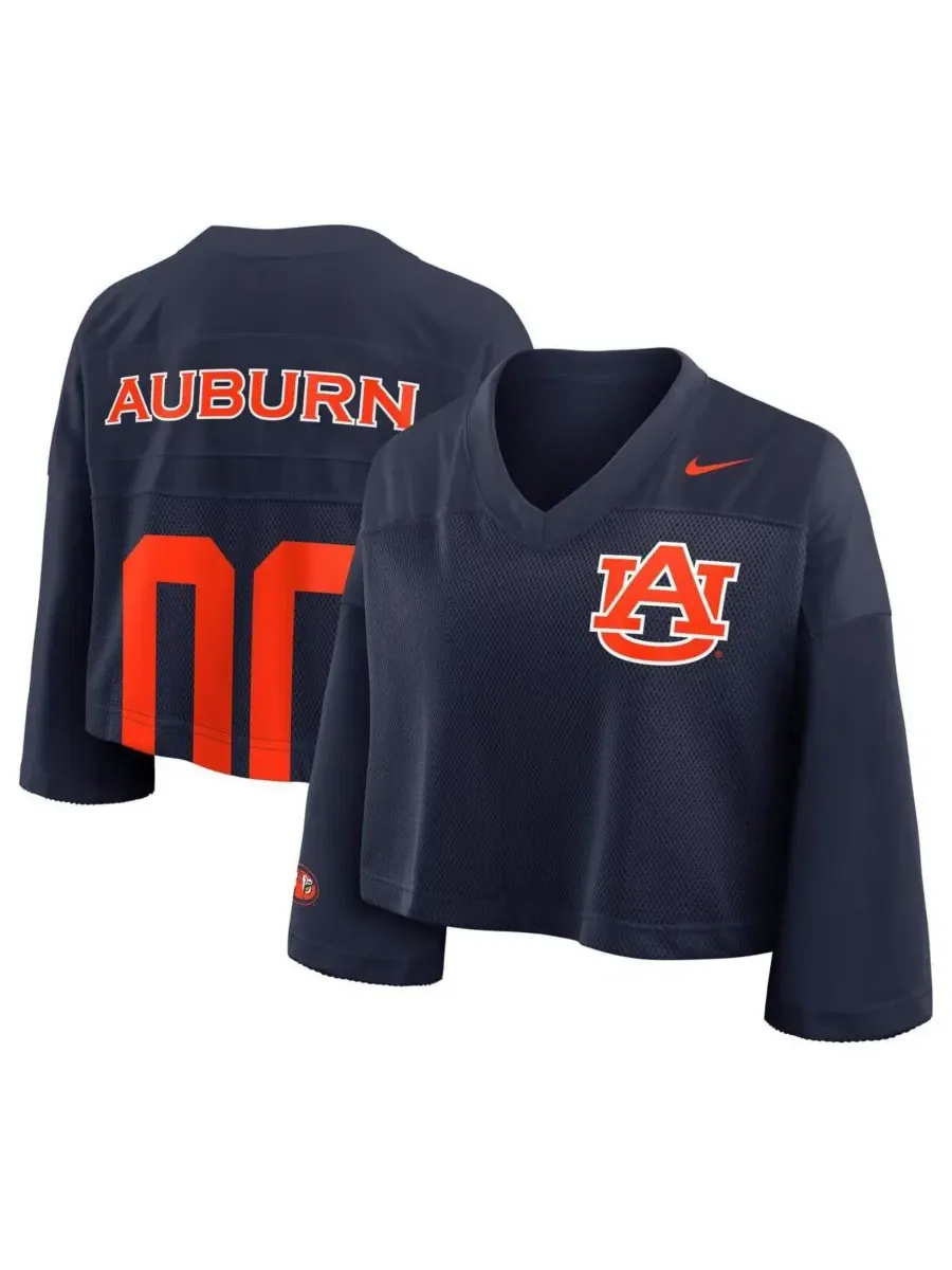 Nike Женская укороченная сетчатая футболка с символикой команды Auburn Tigers темно-синего цвета — изображение 1 из 3