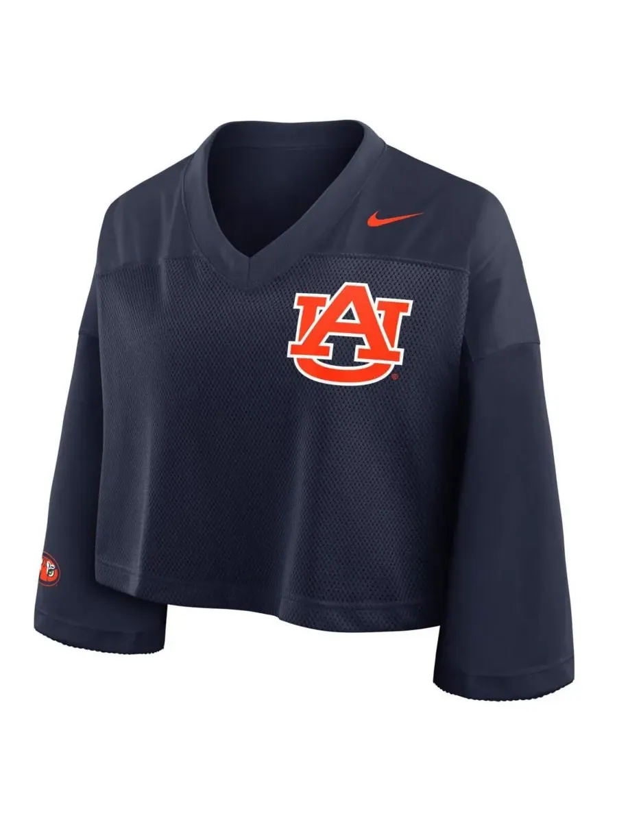 Nike Женская укороченная сетчатая футболка с символикой команды Auburn Tigers темно-синего цвета — изображение 2 из 3