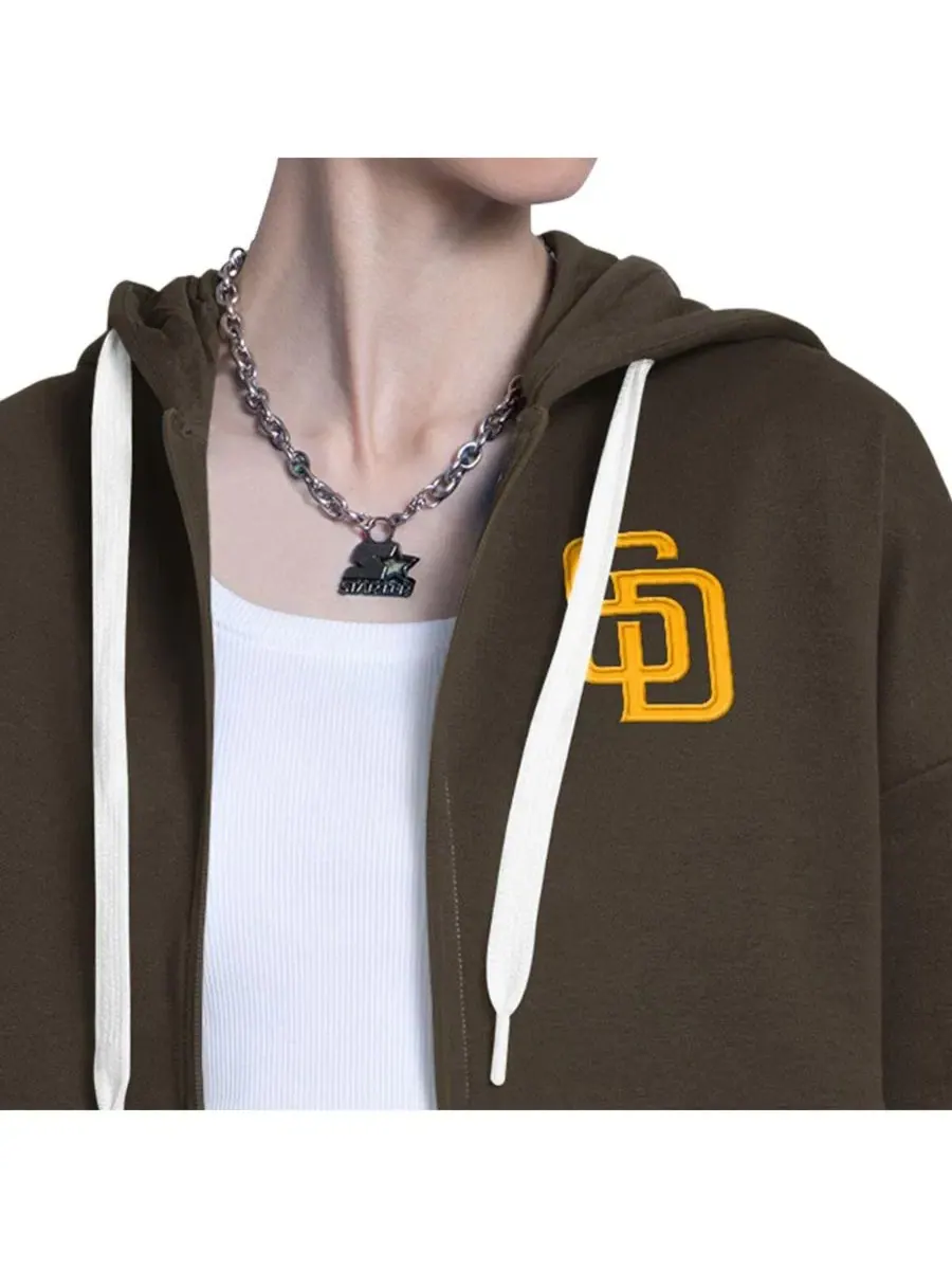 Женская коричнево-серая толстовка на молнии с символикой San Diego Padres Wishbone Starter — изображение 3 из 4