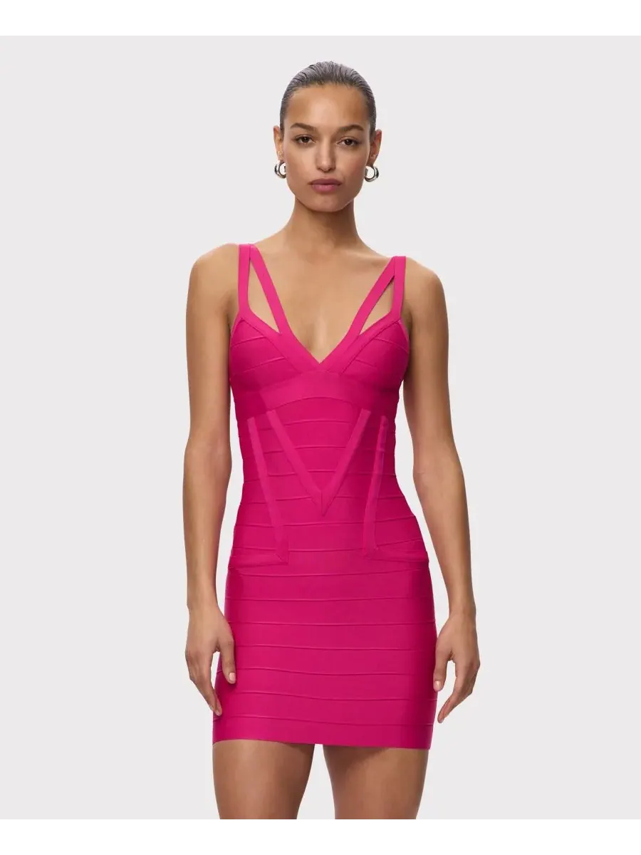Женское мини-платье с V-образным вырезом Herve Leger, Punch — изображение 2 из 5