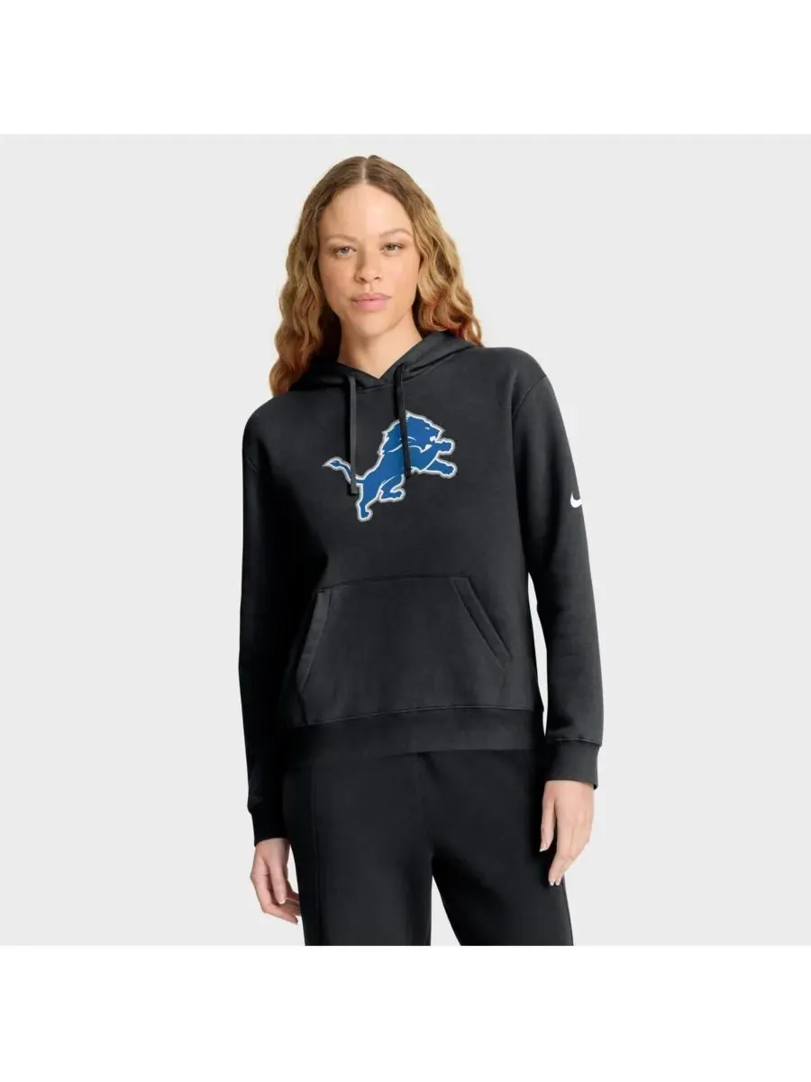 Nike Женская черная флисовая толстовка с капюшоном Detroit Lions Club — изображение 1 из 3, черный
