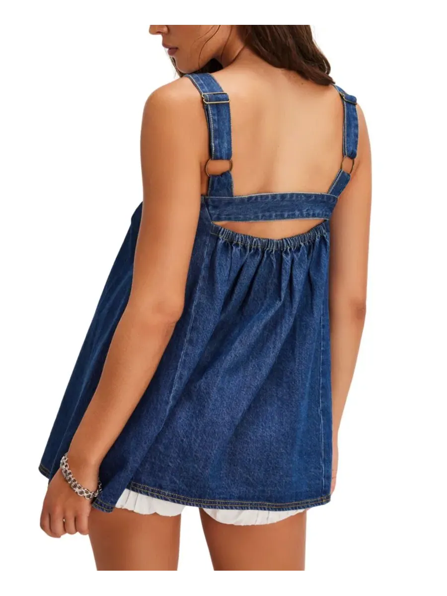 Туника джинсовая с квадратным вырезом, без рукавов Free People, Deep Wash — изображение 4 из 4