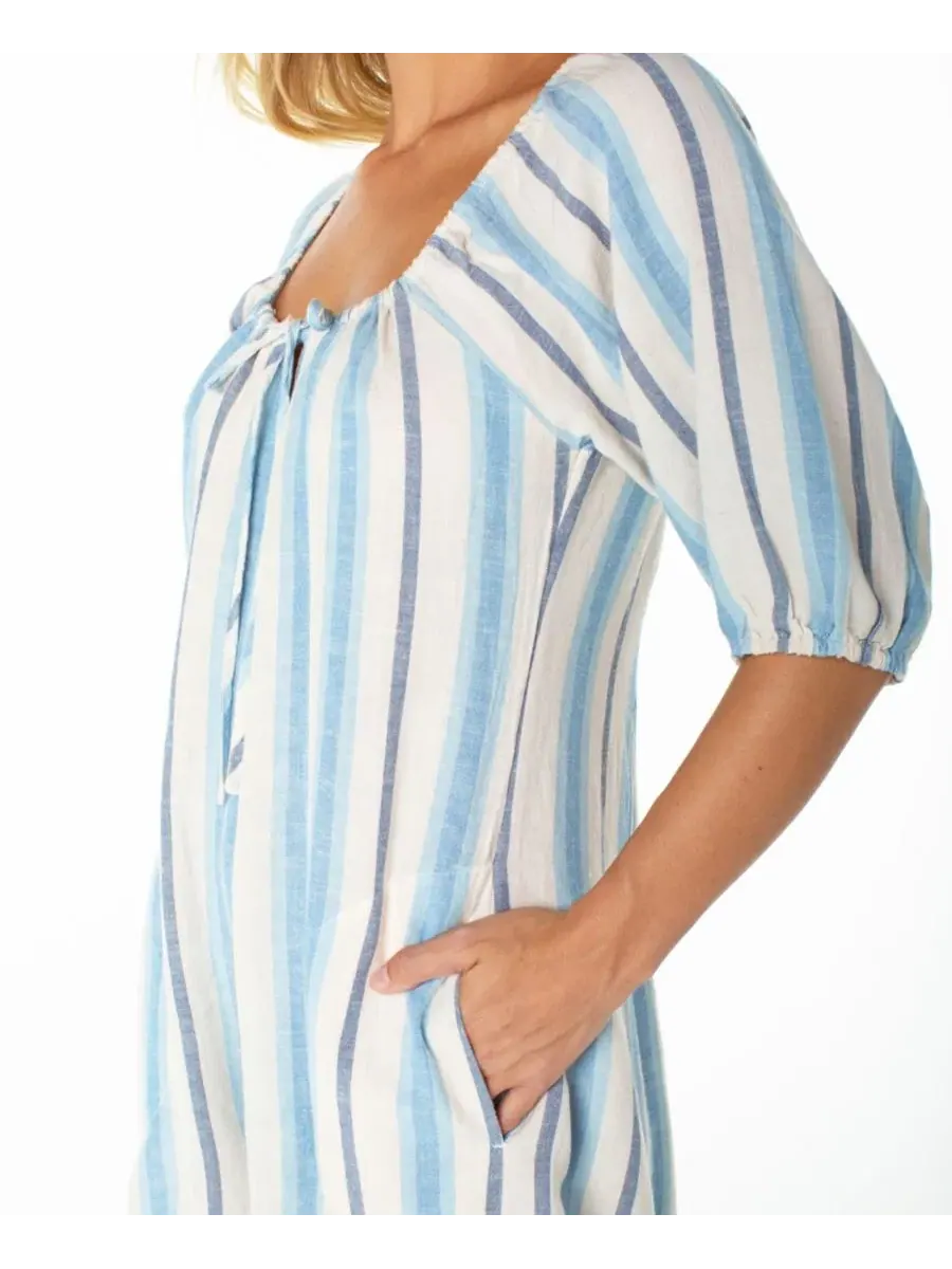 Ромпер с воротником-лодочкой и завязкой спереди Pacific Cove Roxy, Cerulean Sunny Stripe — изображение 3 из 4