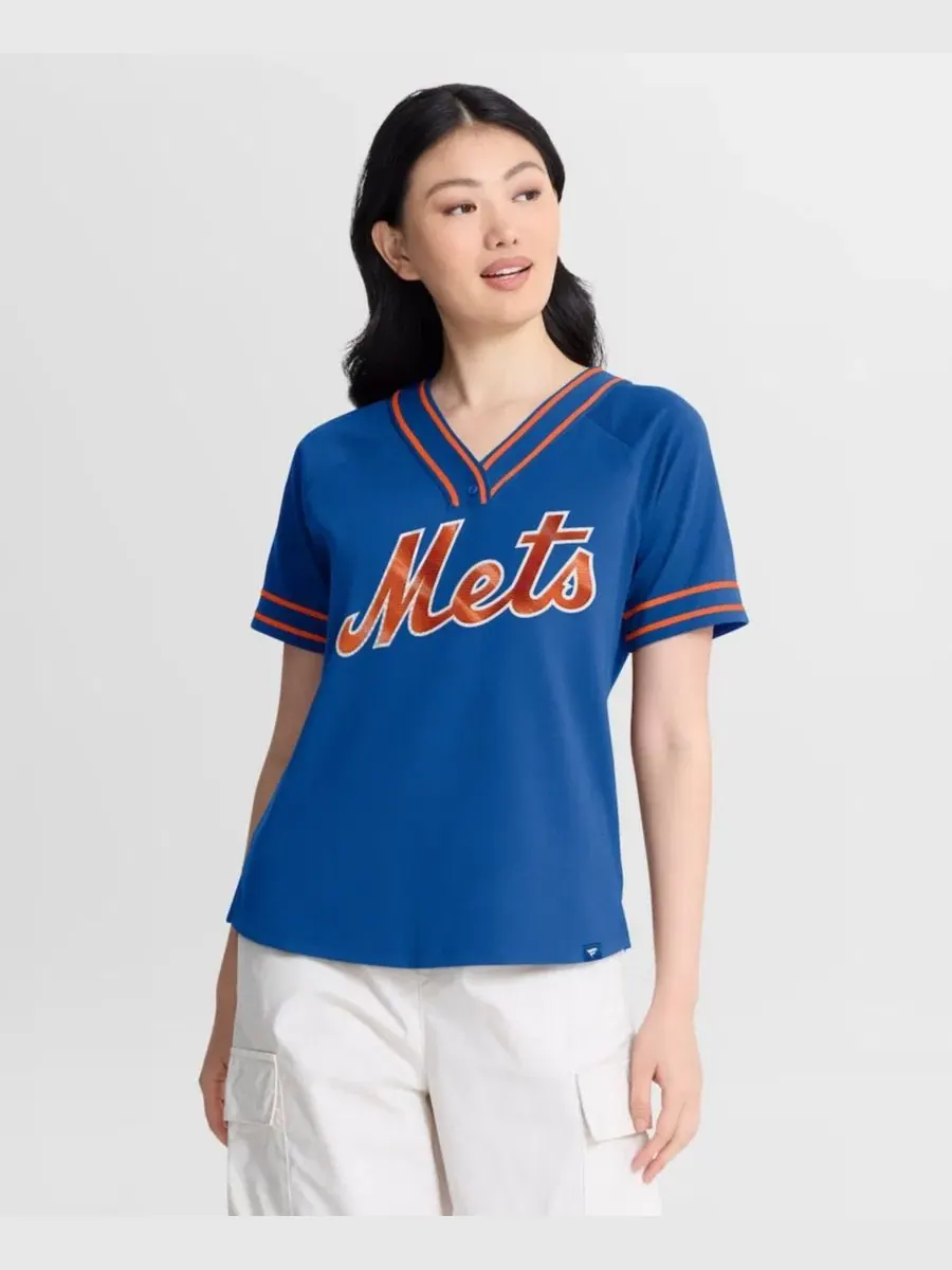 Футболка с V-образным вырезом Diva Race Ahead New York Mets Fanatics — изображение 1 из 3, темный оранжевый